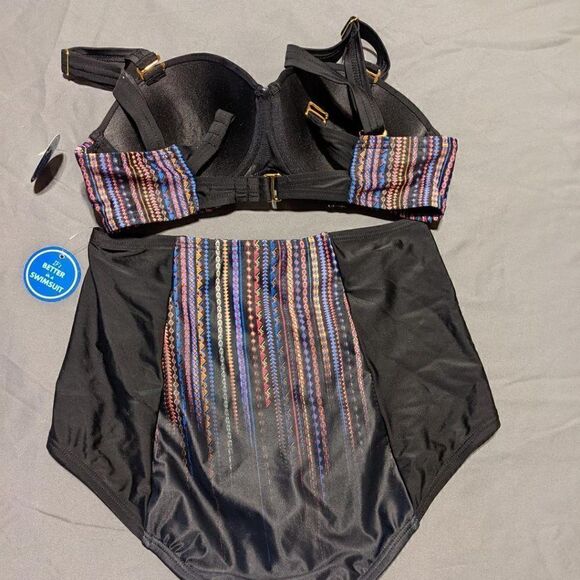 šNWT 2 PC SWIMSUITSĀ FORāALLāBLACKā&āMULTIāCOLORāBATHINGāSUIT - Picture 3 of 6